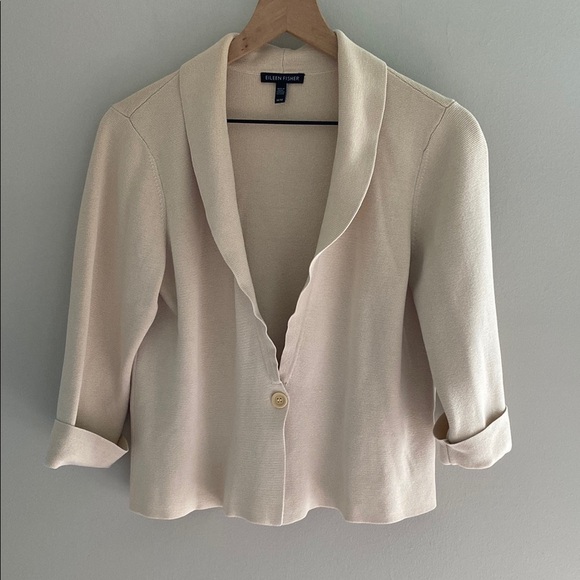 Eileen Fisher silk and cotton cream blazer cardigan size medium - Picture 1 of 4